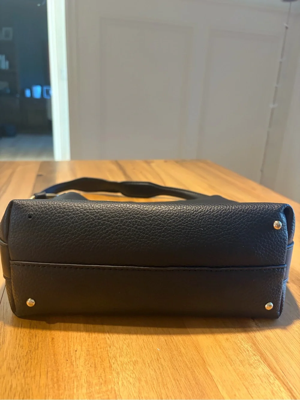 Steve Madden Black Pebbled Leather Messenger Bag with Gold Hardware